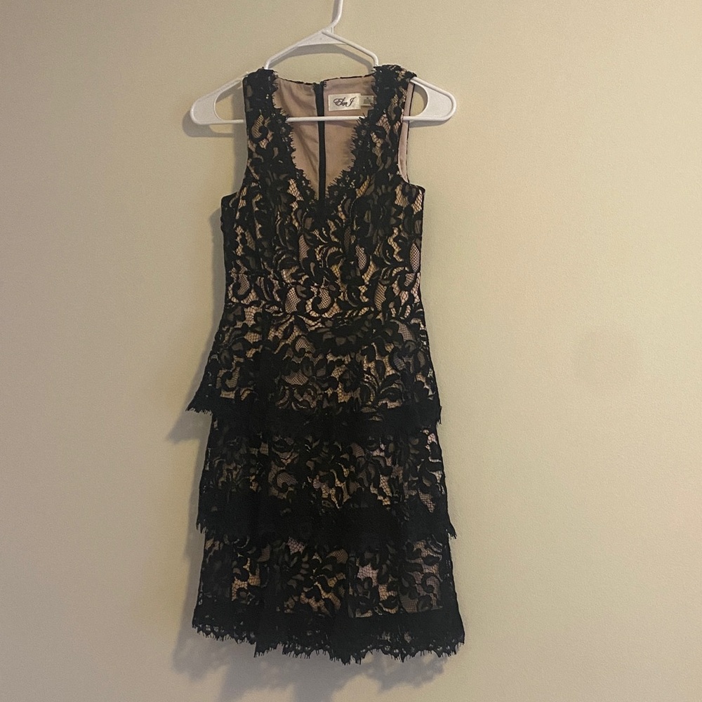 Eliza J Black Lace Tiered Mini Dress